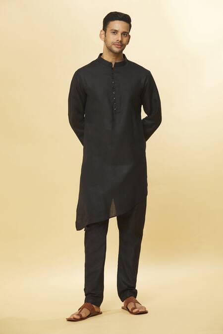 Shop_Aham-Vayam_Black Cotton Tatvam Harshit Kurta And Pyjama Set _Online_at_Aza_Fashions