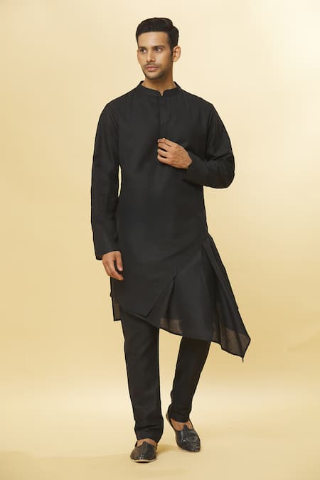 Shop_Aham-Vayam_Black Cotton Tatvam Maharaja Kurta And Pyjama Set _Online_at_Aza_Fashions