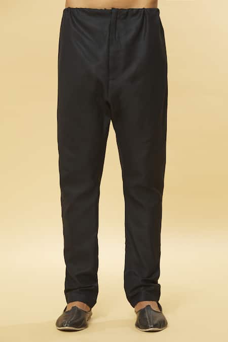 Aham-Vayam_Black Cotton Tatvam Maharaja Kurta And Pyjama Set _at_Aza_Fashions