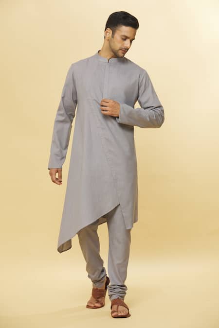 Aham-Vayam Grey Cotton Tatvam Upasak Kurta And Pyjama Set