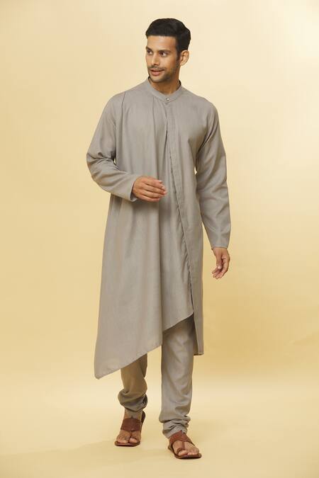 Shop Aham-Vayam Grey Cotton Tatvam Shri Kurta And Pyjama Set Online at Aza Fashions Shop_Aham-Vayam_Grey Cotton Tatvam Shri Kurta And Pyjama Set _Online_at_Aza_Fashions