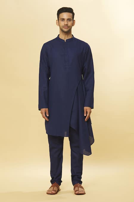 Buy_Aham-Vayam_Blue Cotton Tatvam Divyak Kurta And Pyjama Set _Online_at_Aza_Fashions