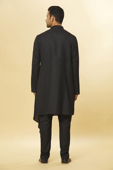 Aham-Vayam Black Cotton Tatvam Harshollas Kurta And Pyjama Set Online at Aza Fashions Aham-Vayam_Black Cotton Tatvam Harshollas Kurta And Pyjama Set _Online_at_Aza_Fashions