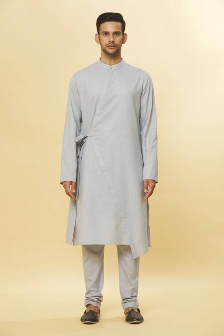 Buy_Aham-Vayam_Grey Cotton Tatvam Vibhuti Kurta And Pyjama Set _Online_at_Aza_Fashions