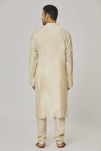 Aham-Vayam Cream Silk, Cotton Solid Kurta And Pyjama Set Online at Aza Fashions Aham-Vayam_Cream Silk, Cotton Solid Kurta And Pyjama Set _Online_at_Aza_Fashions