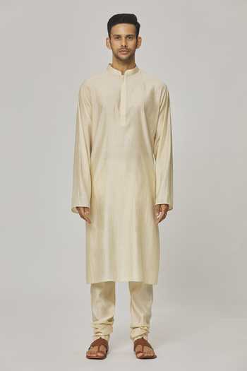 Buy Aham-Vayam Cream Silk, Cotton Solid Kurta And Pyjama Set Online at Aza Fashions Buy_Aham-Vayam_Cream Silk, Cotton Solid Kurta And Pyjama Set _Online_at_Aza_Fashions