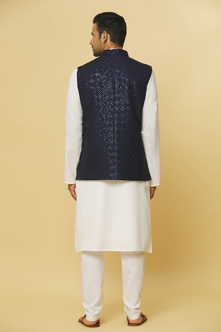 Aham-Vayam Blue Sequin Embroidered Nehru Jacket 