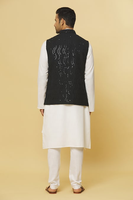 Aham-Vayam Black Sequin Embroidered Nehru Jacket 