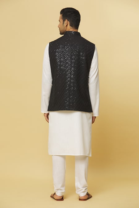 Aham-Vayam Black Sequin Embroidered Nehru Jacket 