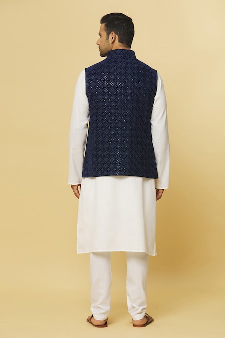 Aham-Vayam Indigo Blue Sequin Embroidered Nehru Jacket 