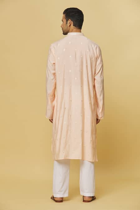 Aham-Vayam Pink Cotton Embroidery Floral Kurta And Pyjama Set Online at Aza Fashions Aham-Vayam_Pink Cotton Embroidery Floral Kurta And Pyjama Set _Online_at_Aza_Fashions