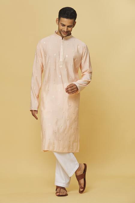 Shop Aham-Vayam Pink Cotton Embroidery Floral Kurta And Pyjama Set Online at Aza Fashions Shop_Aham-Vayam_Pink Cotton Embroidery Floral Kurta And Pyjama Set _Online_at_Aza_Fashions