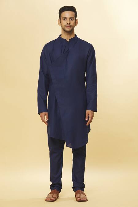 Buy_Aham-Vayam_Blue Cotton Tatvam Shreyas Solid Kurta And Pyjama Set _Online_at_Aza_Fashions