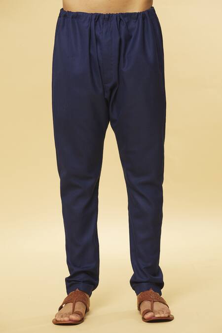 Aham-Vayam_Blue Cotton Tatvam Shreyas Solid Kurta And Pyjama Set _at_Aza_Fashions