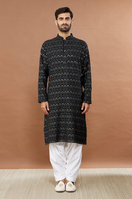 Aham-Vayam Black Cotton Sequins Chamkila Embroidered Kurta Set Online at Aza Fashions Aham-Vayam_Black Cotton Sequins Chamkila Embroidered Kurta Set _Online_at_Aza_Fashions