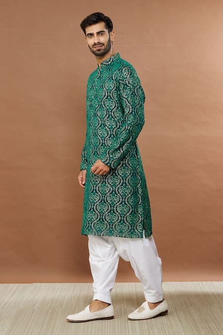 Buy Aham-Vayam Green Cotton Sequins Mughalkaari Embroidered Kurta And Patiala Set Online at Aza Fashions Buy_Aham-Vayam_Green Cotton Sequins Mughalkaari Embroidered Kurta And Patiala Set _Online_at_Aza_Fashions