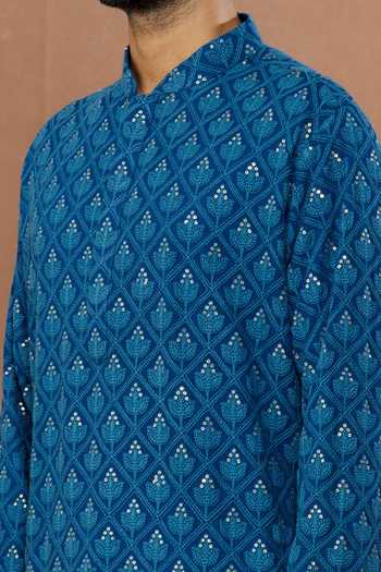 Shop_Aham-Vayam_Blue Cotton Sequins Riwaaz Embroidered Kurta Set _Online_at_Aza_Fashions