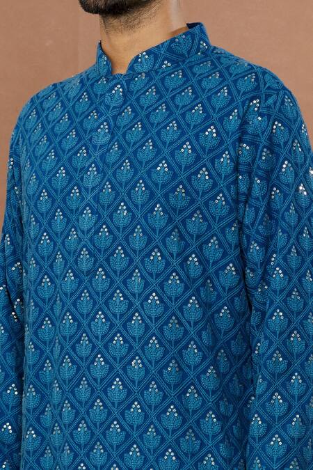 Shop_Aham-Vayam_Blue Cotton Sequins Riwaaz Embroidered Kurta And Patiala Set _Online_at_Aza_Fashions