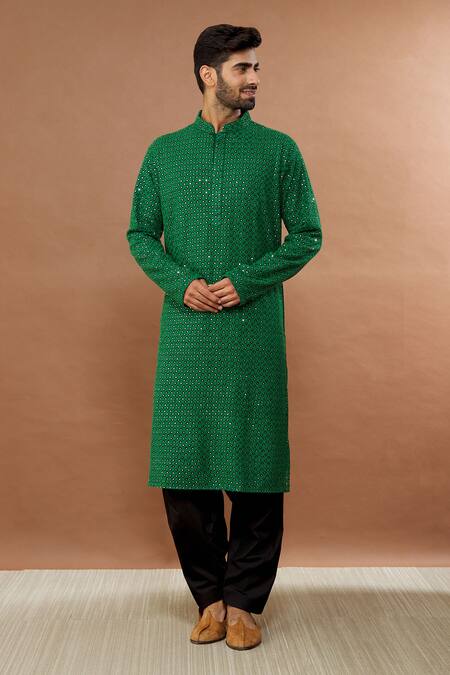 Buy Aham-Vayam Green Cotton Sequins Sitara Embroidered Kurta And Patiala Set Online at Aza Fashions Buy_Aham-Vayam_Green Cotton Sequins Sitara Embroidered Kurta And Patiala Set _Online_at_Aza_Fashions