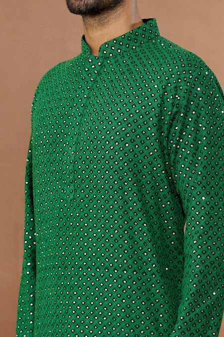 Shop Aham-Vayam Green Cotton Sequins Sitara Embroidered Kurta And Patiala Set Online at Aza Fashions Shop_Aham-Vayam_Green Cotton Sequins Sitara Embroidered Kurta And Patiala Set _Online_at_Aza_Fashions