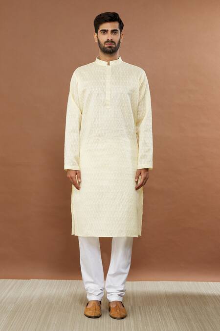 Aham-Vayam_Beige Silk, Cotton Sequins Kharif Kurta And Churidar Set _Online_at_Aza_Fashions