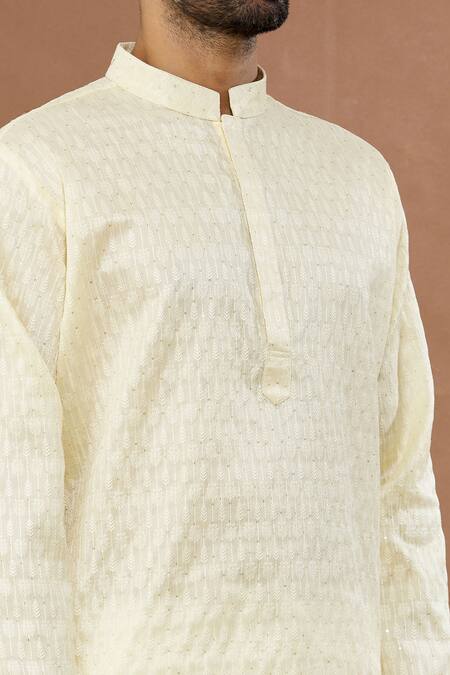 Shop_Aham-Vayam_Beige Silk, Cotton Sequins Kharif Kurta And Churidar Set _Online_at_Aza_Fashions