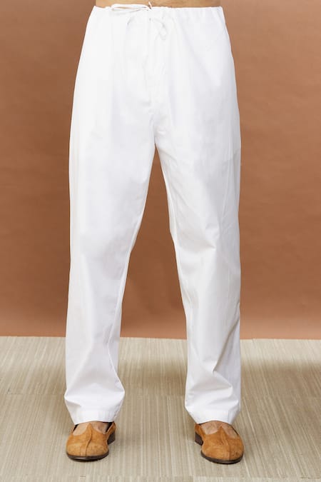 Aham-Vayam_Beige Silk, Cotton Embroidery Siddhant Kurta Set _at_Aza_Fashions