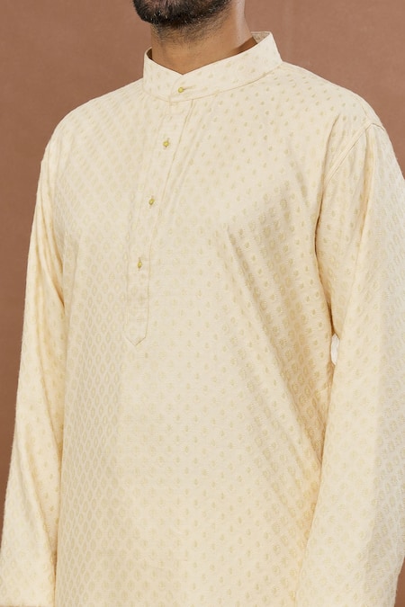 Shop_Aham-Vayam_Beige Silk, Cotton Embroidery Siddhant Kurta Set _Online_at_Aza_Fashions