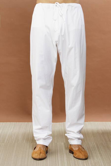 Aham-Vayam_Beige Silk, Cotton Embroidery Siddhant Kurta Set _at_Aza_Fashions