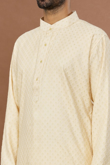 Shop_Aham-Vayam_Beige Silk, Cotton Embroidery Siddhant Kurta Set _Online_at_Aza_Fashions