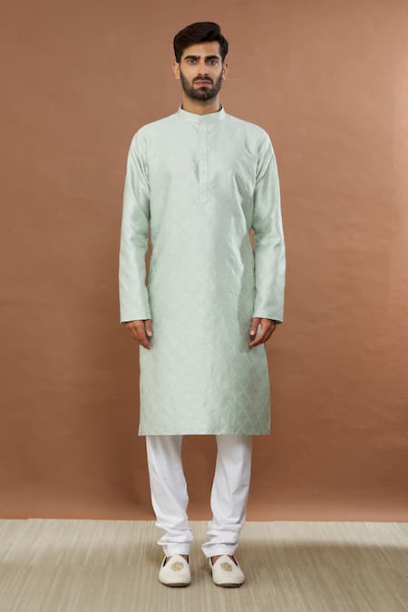Aham-Vayam Green Silk, Cotton Embroidery Gulistaan Kurta Set Online at Aza Fashions Aham-Vayam_Green Silk, Cotton Embroidery Gulistaan Kurta Set _Online_at_Aza_Fashions