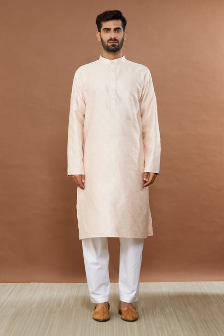 Aham-Vayam Pink Silk, Cotton Embroidery Gulistaan Kurta Pyjama Set Online at Aza Fashions Aham-Vayam_Pink Silk, Cotton Embroidery Gulistaan Kurta Pyjama Set _Online_at_Aza_Fashions