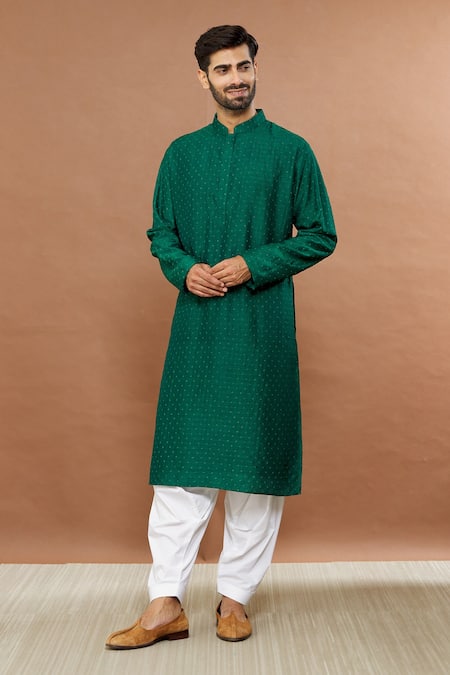 Buy Aham-Vayam Green Cotton Embroidery French Knot Kurta Patiala Set Online at Aza Fashions Buy_Aham-Vayam_Green Cotton Embroidery French Knot Kurta Patiala Set _Online_at_Aza_Fashions