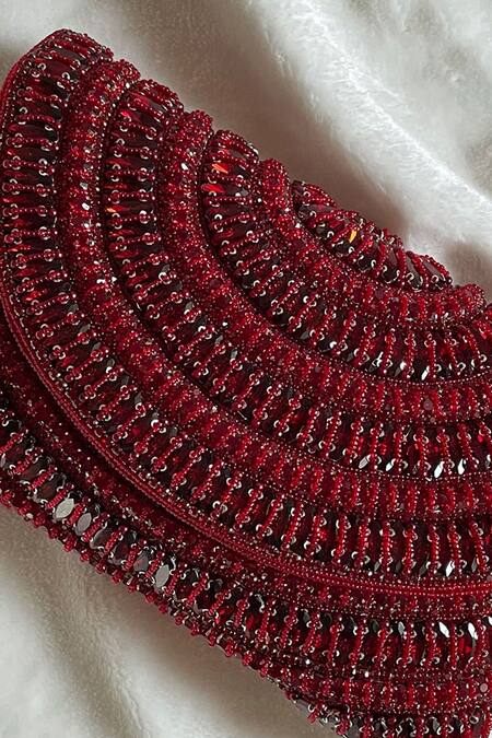 Kreivo By Vamanshi Damania_Maroon Embellished Crystal Envelope Bag _Online_at_Aza_Fashions