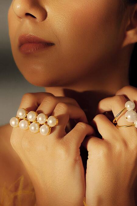 Buy Anaash White Metal And Pearl Ring at Aza Fashions Buy_Anaash_White Metal And Pearl Ring_at_Aza_Fashions