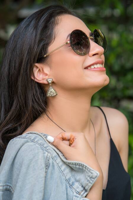 Shop_The Alchemy Studio_Black Diamonds, Stones Triangle Uncut Danglers _Online_at_Aza_Fashions