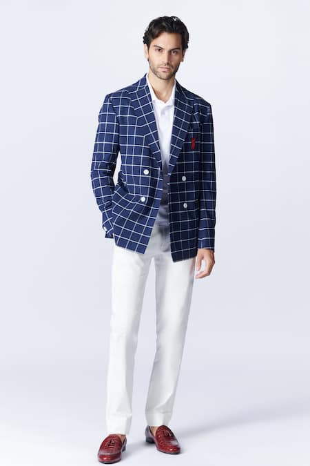 S&N by Shantnu Nikhil Double-Breasted Checkered Jacket 