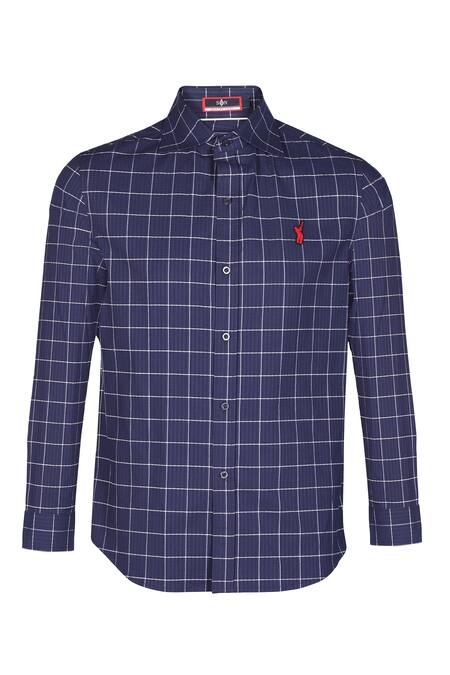 S&N By Shantnu Nikhil_Blue Checkered Pattern Shirt_Online_at_Aza_Fashions