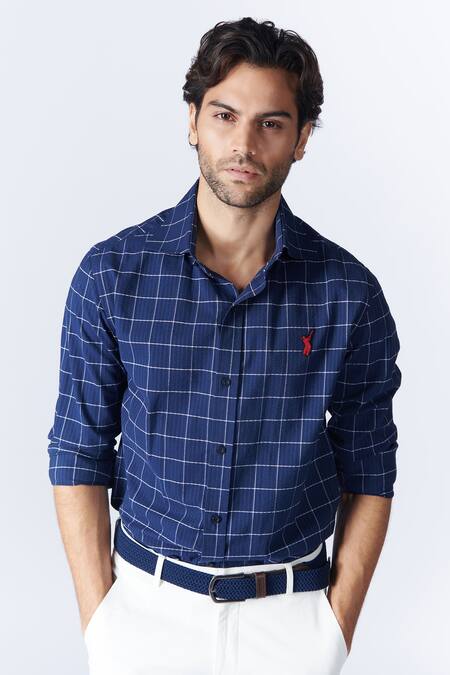 Buy_S&N By Shantnu Nikhil_Blue Checkered Pattern Shirt_Online_at_Aza_Fashions