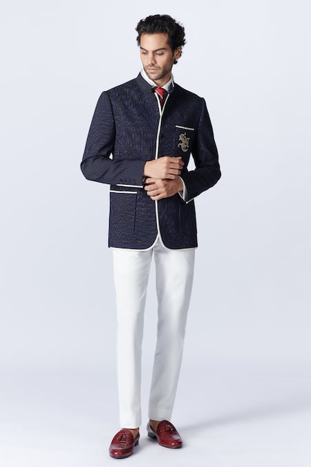 S&N By Shantnu Nikhil Blue Patch Logo Bandhgala