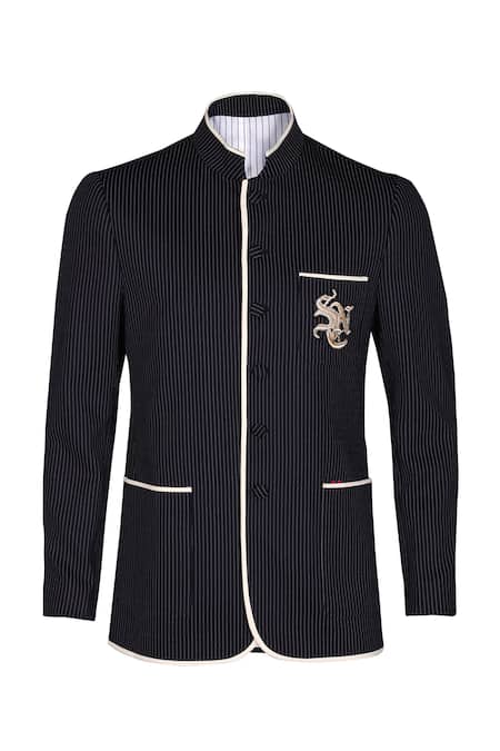 S&N By Shantnu Nikhil_Blue Patch Logo Bandhgala_Online_at_Aza_Fashions