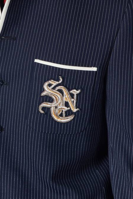 Shop_S&N By Shantnu Nikhil_Blue Patch Logo Bandhgala_Online_at_Aza_Fashions