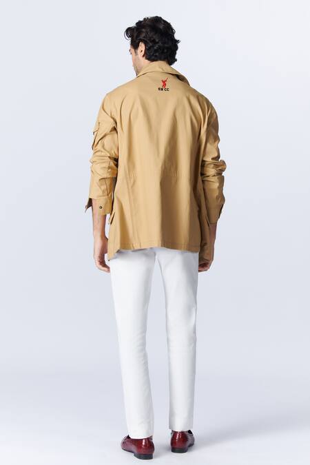 Shop_S&N By Shantnu Nikhil_Beige Poplin Patch Pocket Jacket_at_Aza_Fashions