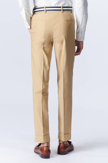Shop S&N By Shantnu Nikhil Beige Cotton Embroidery Logo Patch Trouser at Aza Fashions Shop_S&N By Shantnu Nikhil_Beige Cotton Embroidery Logo Patch Trouser_at_Aza_Fashions