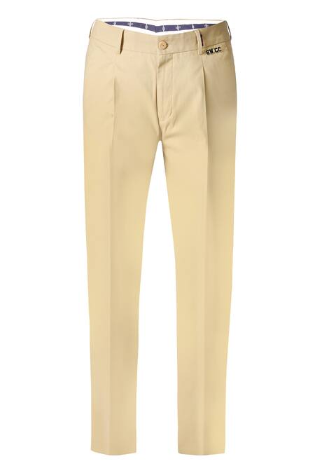 S&N By Shantnu Nikhil_Beige Cotton Embroidery Logo Patch Trouser_Online_at_Aza_Fashions