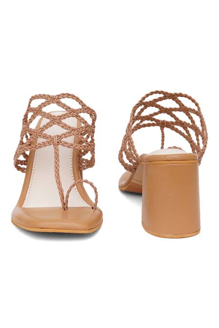 Sole House_Beige Bows Braided Kolhapuri Heels _Online_at_Aza_Fashions