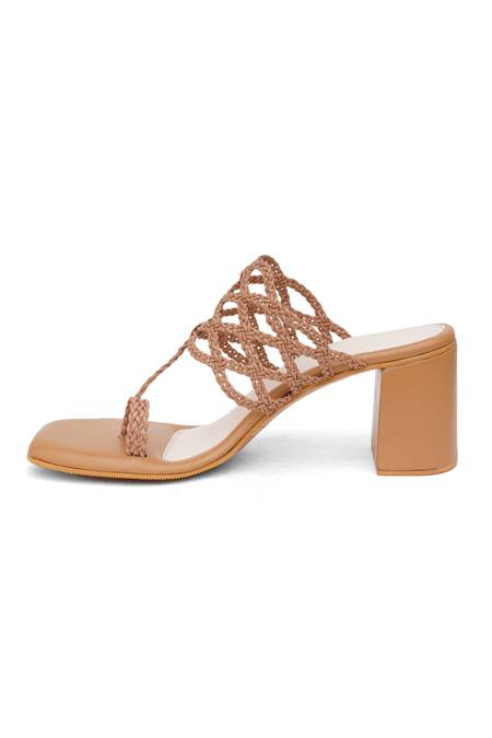 Shop_Sole House_Beige Bows Braided Kolhapuri Heels _Online_at_Aza_Fashions