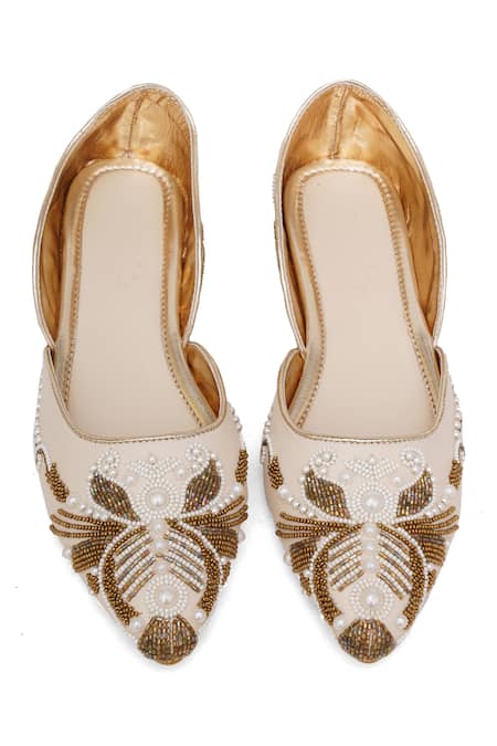 Shop_Sole House_Cream Noor Pearl Embroidered Juttis _at_Aza_Fashions