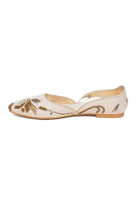 Buy_Sole House_Cream Noor Pearl Embroidered Juttis _Online_at_Aza_Fashions