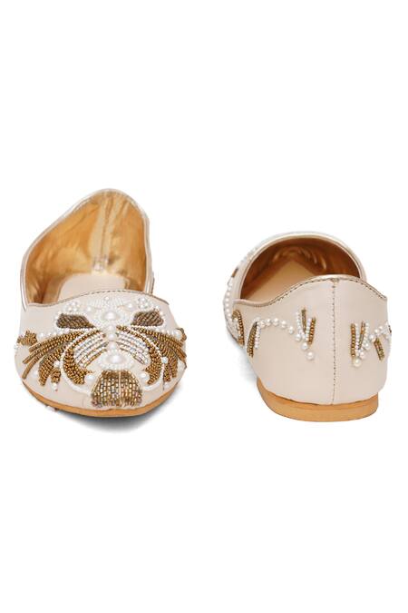 Shop_Sole House_Cream Noor Pearl Embroidered Juttis _Online_at_Aza_Fashions